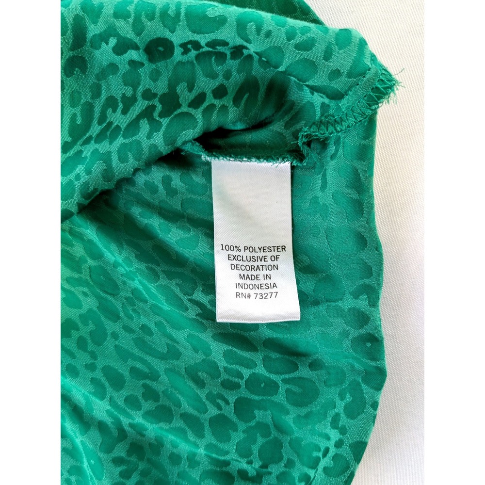 EVRI Green Leopard Blouse - Women's XL - Jacquard Peplum V-Neck Ruffle Sleeve - Picture 5 of 5